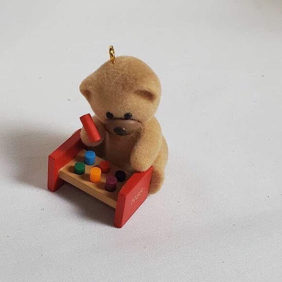 1988 Hallmark Keepsake “Baby’s Second Christmas” Ornament – Flocked Bear w/ Toy - Picture 3 of 4